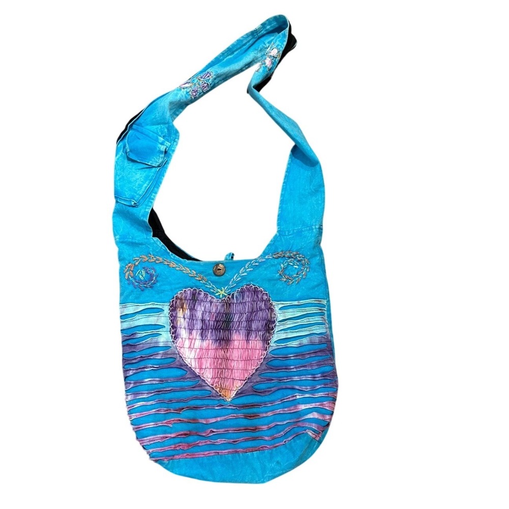 Flying High Footpath Trading Co Boho Tie Dye‎ Heart Crossbody Hobo Bag Blue